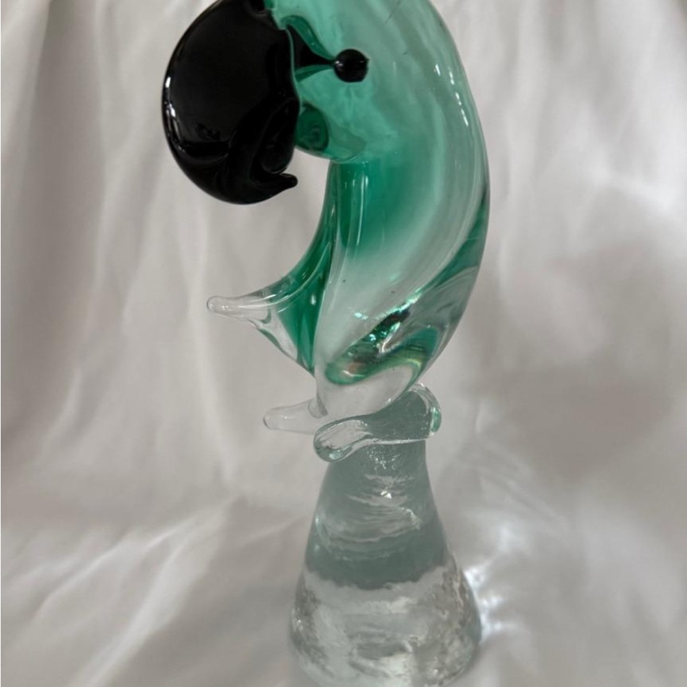 Vintage Hand Blown Murano Art Glass Parrot Figurine | 8" | Multicolor | Italian